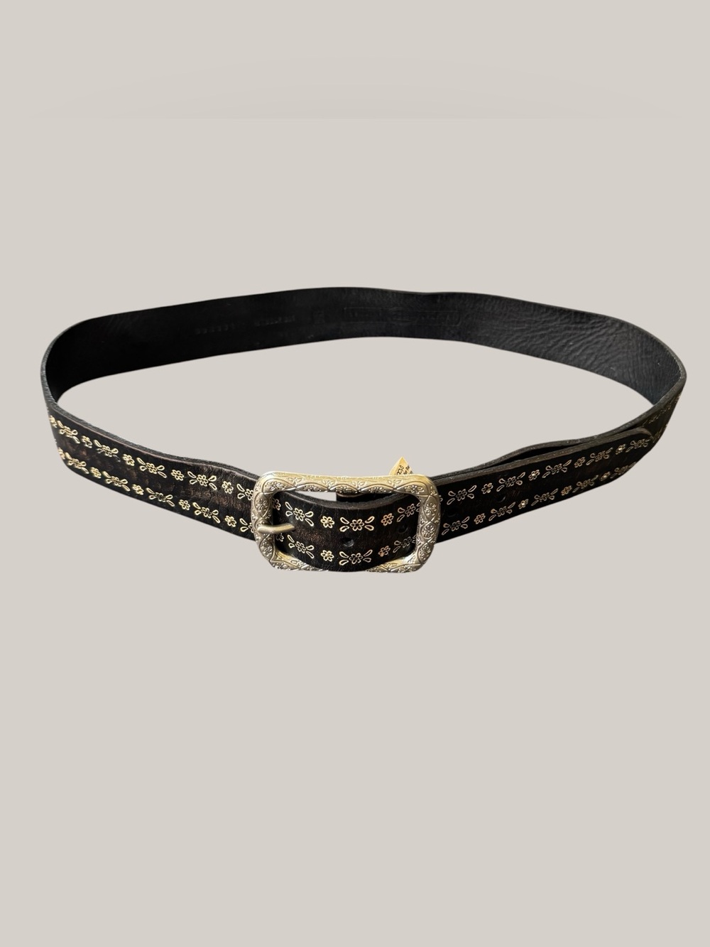 Y2K Fossil Genuine Leather Floral Belt Gold Beads Accents Western Cowgirl M NWT